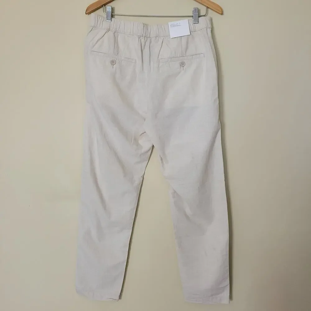 NWT H&M Size M Regular Fit Cotton Pants High Rise Straight Elastic Adjustable